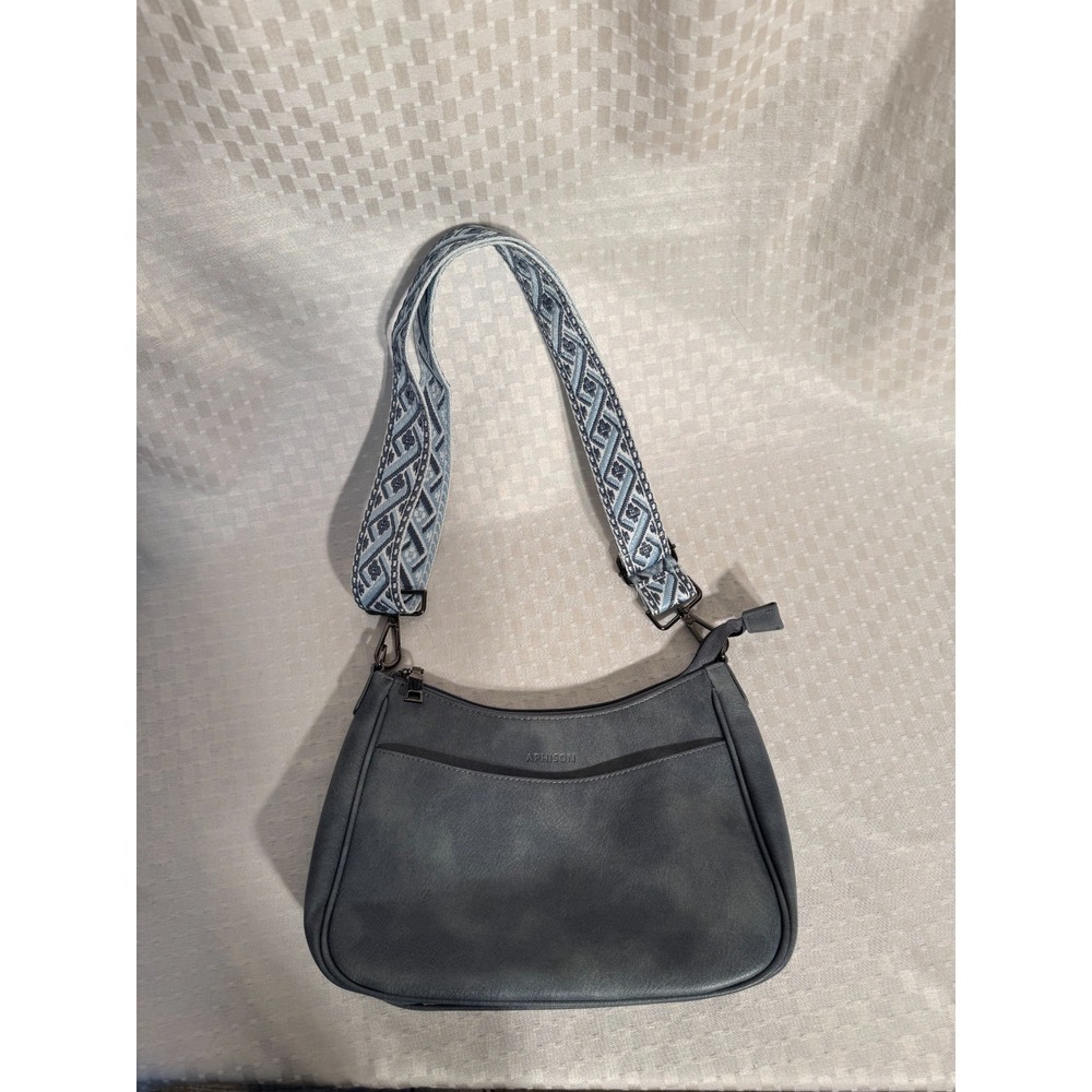 Aphison Blue Gray Embroidered Crossbody BOHO Removable Adjustable Strap